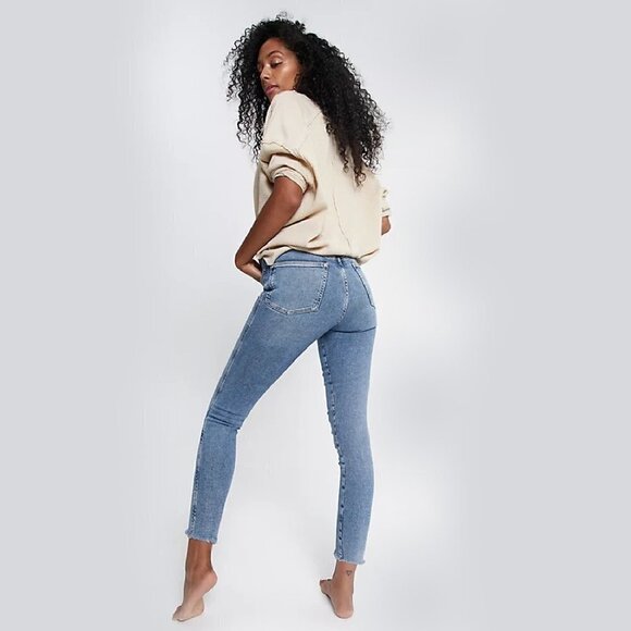 Free People High Rise Light Wash Raw Hem Skinny Jeans | Size 24 - Picture 1 of 13